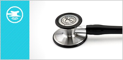 Close-up of a 3M Littmann Cardiology III Stethoscope chestpiece plus a tunable diaphragm icon.

